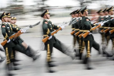 Paramilitary guards prepare for a welcome ceremony with Chinese President Xi Jinping and Serbian President Tomislav Nikolic at the Great Hall of the People in Beijing on March 30, 2017.rnNikolic will pay a state visit to China from March 28 to March 31rnrnAFP
