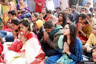 Devotees and aspirant students are praying to the goddess of knowledge for getting success in learning, arts and crafts