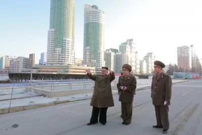 North Korean leader Kim Jong Un provides field guidance at the construction site of Ryomyong Street in this undated picture provided by KCNA in Pyongyang on March 16, 2017rnrnREUTERS