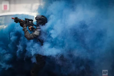 A member of the Royal Malaysian Police Special Tactical Unit takes part in a drill to prepare for the upcoming Southeast Asian Games at KL Sentral in Kuala Lumpur, Malaysia, Thursday, July 20, 2017. Kuala Lumpur will be the host city of the 29th SEA Games and the 9th Asean Para Games on August 19-30rnrnAP