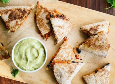 Creamy buffalo chicken and black bean quesadillas
