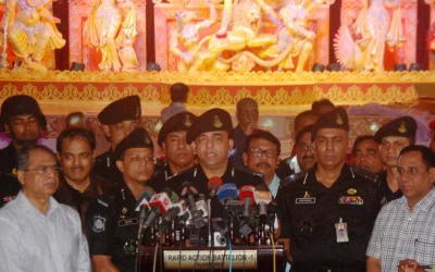 Rapid Action Battalion (RAB) DG Benazir Ahmed assures of security measures at Banani Durga Mandap (pavilion) | Focus Bangla