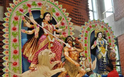 A Durga Puja mandap, ready for the festival at Dhakeshawri Temple | Focus Bangla