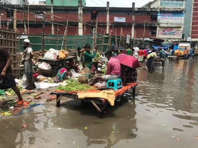 The Kawran Bazar and Kancha Bazar areas are some of the worst affected by the recent monsoon rains. Photo: MD FAZLUR RAHMAN/DHAKA TRIBUNE