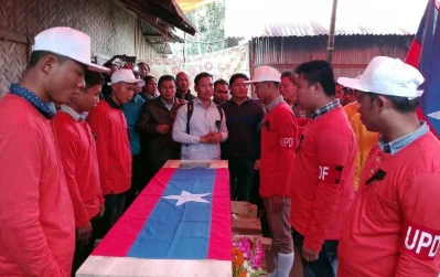 Leaders and activists of Chittagong Hill Tracts-based political group United Peopleu2019s Democratic Front (UPDF) had bidden farewell to their central leader Mithun Chakma, who was shot dead by unknown assailants in Khagrachhari Sadar uapzila on January 3, with due solemnity. The locals also marched shoulder on shoulder with the party activists in the funeral procession|| Dhaka Tribune