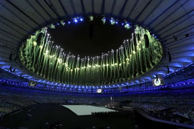 Fireworks erupt during the opening ceremony REUTERS