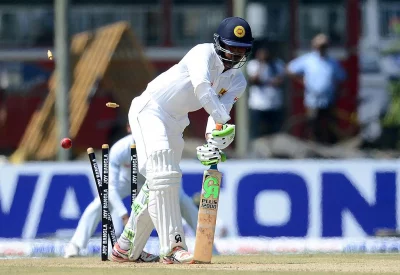 Sri Lankan cricketer Upul Tharanga is bowled by Bangladesh cricketer Subashis Roy on the first day of the opening Test match between Sri Lanka and Bangladesh at the Galle International Cricket Stadium in Galle on March 7, 2017 AFP 