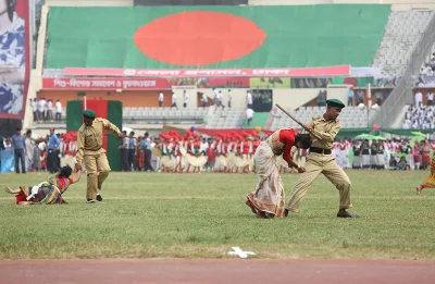 Performers act out the torture on women by the Pakistan Army during a play at Jatiya Shishu Kishore Samabesh at Bangabandhu National Stadium in Dhaka | Syed Zarkir Hossain/Dhaka Tribune