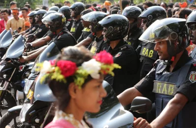 A contingent of RAB troopers stand guard at Ramna on Pohela Boishakh on April 14, 2018 | Syed Zakir Hossain/Dhaka Tribune