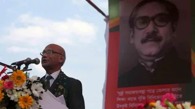 Education Minister Nurul Islam Nahid delivers his speech during the textbook distribution program | Syed Zakir Hossain