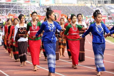 Girls from different ethnic minority groups march during the parade at Jatiya Shishu Kishore Samabesh at Bangabandhu National Stadium in Dhaka | Syed Zarkir Hossain/Dhaka Tribune