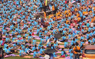 The Indian High Commission organized a mass yoga routine attended by around 5,000 people, sponsored by Lever Ayush u2013 a brand of Unilever Bangladesh | Syed Zakir Hossain