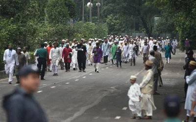 Devout congregants leave the National Eidgah after performing their Eid-ul-Fitr prayers | Rajib Dhar/Dhaka Tribune