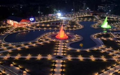 Colorful water fountains at the park Focus Bangla