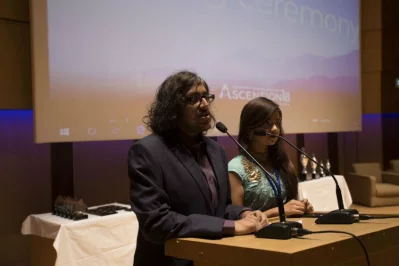  The president of Bangladesh Debating Council and tournament director of IUB Ascension 2018 hosted the closing ceremony himself. The break night coordinator Archi Ananya is also seen in this photo. 