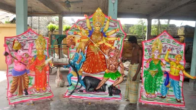 A sculptor puts the finishing touches on the idols days before the Durga Puja in Ishwardi, Pabna on October 13, 2018 | Focus Bangla