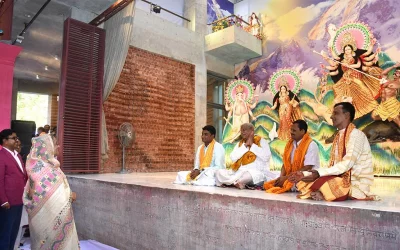 Prime Minister Sheikh Hasina visits Dhakeshwari Temple in Dhaka to mark the beginning of the Durga Puja on October 15, 2018 | Focus Bangla