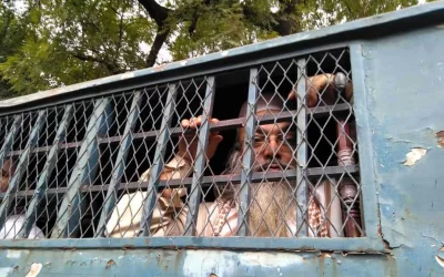 Maulana Yahya, one of the key figures in the infamous August 21 grenade attack, taken away in a prison van after the verdict | Photo by Dhaka Tribune