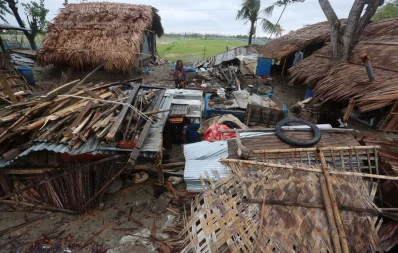 Photo shows wreckage of collapsed houses as Cyclonic storm Fani struck Bidyar Bahon village of Mongla on Saturday, May 04, 2019 | Syed Zakir Hossain/Dhaka Tribune