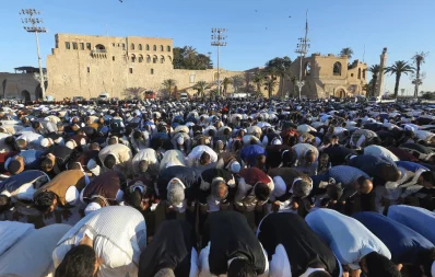 Libyan Muslim worshippers perform Eid al-Fitr prayers at the Martyrs Square of the capital Tripoli on June 4, 2019 Reuters