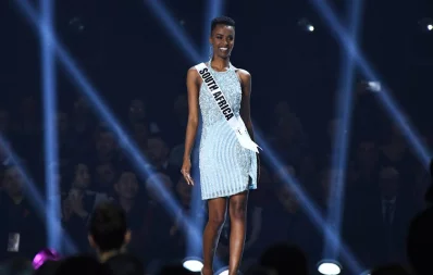Miss South Africa Zozibini Tunzi appears onstage at the 2019 Miss Universe Pageant at Tyler Perry Studios in Atlanta, Georgia on December 08, 2019 AFP