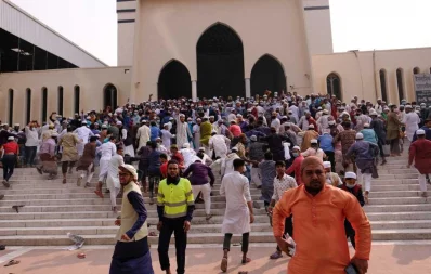 Members of several Islamist organizations gather at Baitul Mukarram National Mosque in Dhaka after Jumma prayers on Friday, December 4, 2020, to protest installation of sculptures in the country Mahmud Hossain Opu/Dhaka Tribune
