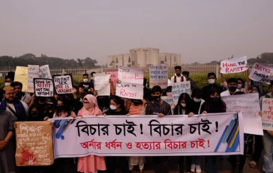 Demonstrators hold a protest rally against the rape and murder of an O Level student, in front of the Jatiya Sangsad Bhaban in Dhaka on Thursday, January  14, 2021 Mahmud Hossain Opu/Dhaka Tribune