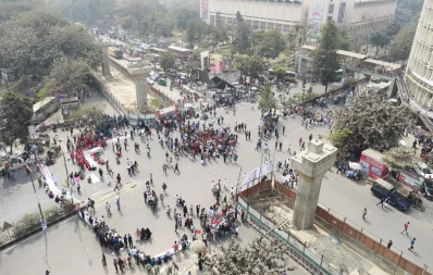 Hundreds of members of Bangladesh Muktijoddha Santan Sangsad from across the country protest in front of the National Museum on Tuesday, February 23, 2021 Mehedi Hasan/Dhaka Tribune