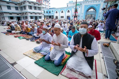 Devotees attend Eid congregation in Sylhet Photo courtesy: Asmit Aovi