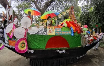 On the occasion of Sheikh Hasinas birthday, a group of Awami League supporters organized a joyous procession in the Press Club area on September 28, 2021 Mahmud Hossain Opu/ Dhaka Tribune