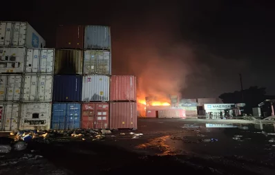 Fire still burning at  at BM Container Depot in Chittagong on Sunday, June 5, 2022 Najifa Farhat/Dhaka Tribune