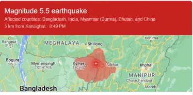 Highest earthquake magnitude in bhutan