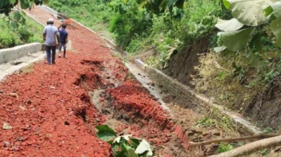 The photo shows a road in Bandarban damaged by flood that occurred recently. Photo: Bangla Tribune