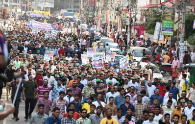 A birds eye view of rally organized by BNP`s Dhaka South and North city units in Nayapaltan, Dhaka on Saturday, August 19, 2023. Photo: Mehedi Hasan/Dhaka Tribune