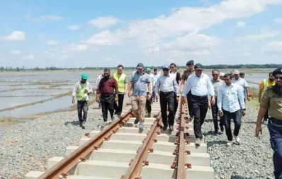 Secretary Md Humayun Kabir of railway ministry inspects the affected railway line in the Satkania-Temuhani section of the Dohazari-Cox`s Bazar railway on Friday, August 18, 2023. Photo: Dhaka Tribune