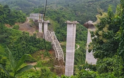 The railway bridge collapsed in Mizoram`s Sairang on August 23, 2023 Photo:Twitter