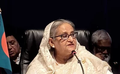 Prime Minister Sheikh Hasina addresses an even at Sandton Convention Centre in Johannesburg, South Africa, on Thursday, August 24, 2023 Photo: Focus Bangla