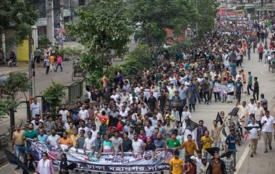 BNP Senior Joint Secretary General Ruhul Kabir Rizvi among other leaders takes part in BNP&rsquo;s procession in the capital on Friday, August 25, 2023. Photo: Mahmud Hossain Opu/Dhaka Tribune