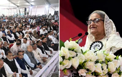 Prime Minister Sheikh Hasina addresses a Bangladesh Chhatra League rally at Suhrawardy Udyan in Dhaka on Friday, September 1, 2023. Photo: PMO