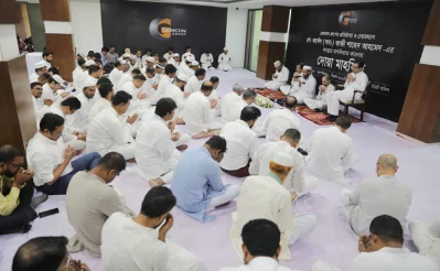 A special prayer is offered seeking salvation for the soul of Kazi Shahid Ahmed at the corporate office of Gemcon Group at Dhanmondi-27 at 3pm on Thursday, September 7, 2023. Photo: Mehedi Hasan/ Dhaka Tribune