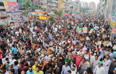 BNP&rsquo;s leaders and activists gather at a rally at Naya Paltan in Dhaka on Saturday, September 9, 2023. Photo: Mehedi Hassan/Dhaka Tribune