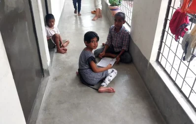Picture shows some children playing at Child & Old Age Care’s corridor. Photo: Famiha Suhrawardy/Dhaka Tribune