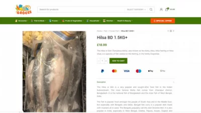 A UK-based supermarket website, Grocee, sells ilish on their website. Photo: Bangla Tribune