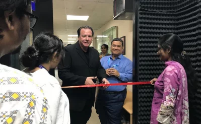 Global Alliance President Justin Green inaugurates the new Broadcast and Social Media Studio at ULAB campus in Dhaka. Photo: Courtesy