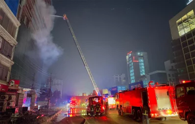 Firefighters try to douse a fire at a building in Uttara on Wednesday, October 11, 2023. Photo: Collected
