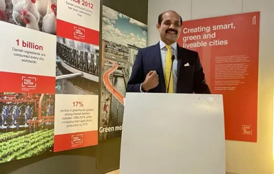 Dhaka North City Corporation Mayor Md Atiqul Islam speaks as a chief guest at an exhibition at Bay&rsquo;s Edge Gallery in Dhaka on Thursday, October 12, 2023. Photo: Courtesy