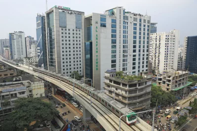 An aerial view of metro rail in Dhaka`s Bangla Motor area. Photo: Mehedi Hasan/Dhaka Tribune