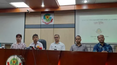 DB chief Harun-ur-Rashid speaks at a press briefing held at the DMP media centre in Dhaka on Sunday, October 22, 2023. Photo: Collected