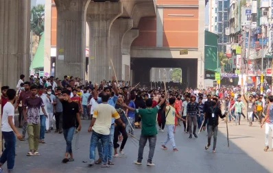 Workers of a garment factory hold a protest demanding an increase in their wages in Mirpur on Tuesday, October 31, 2023. Photo: Mahmud Hossain Opu/Dhaka Tribune