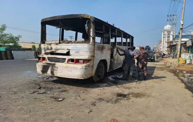 The aftermath of a bus that was set on fire in Gazipur on Monday, November 6, 2023. Photo: Dhaka Tribune